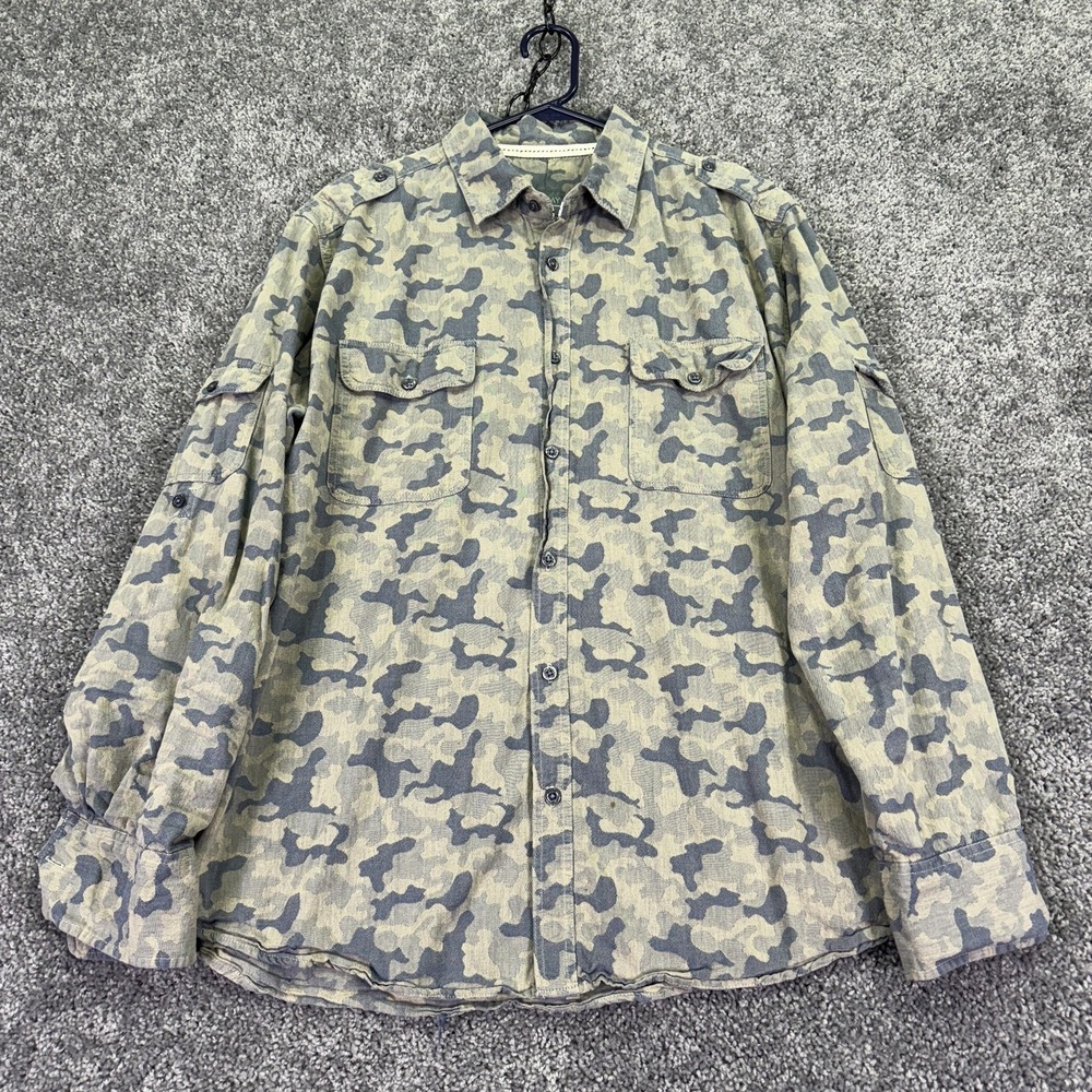 GRAY Saks Fifth Avenue Shirt Mens XL Gray Camo Long Sleeve Button Up Casual
